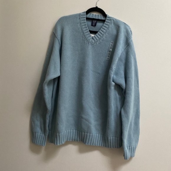 Vintage Gap Knit V-Neck Sweater Blue XL